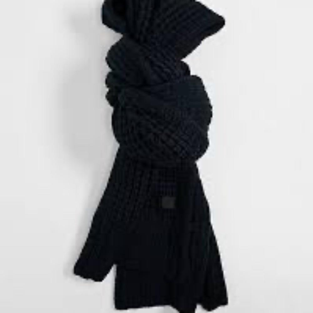 Brand New All Saints Black Thermal Stitch Scarf